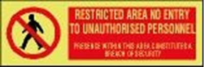 Picture of ISPS sign-Restricted area no entry to unauth. personnel,30x10 cm