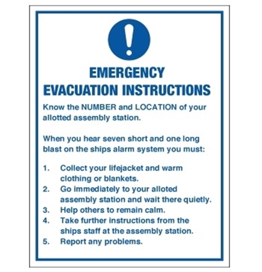 Emergency evacuation instructions 15x20